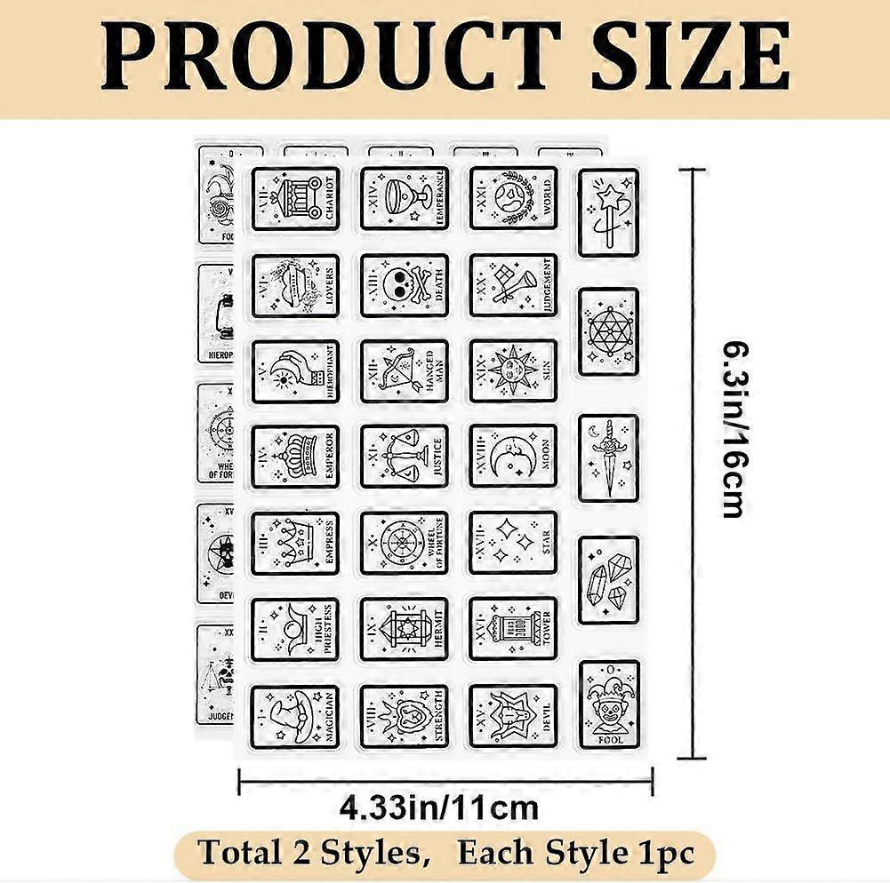 2 Sheets Tarot Card Clear Rubber Stamps Divinatory Boho Witch Reusable Transparent Silicone Stamp Seals for Journaling Card Making Decor DIY Scrapbook