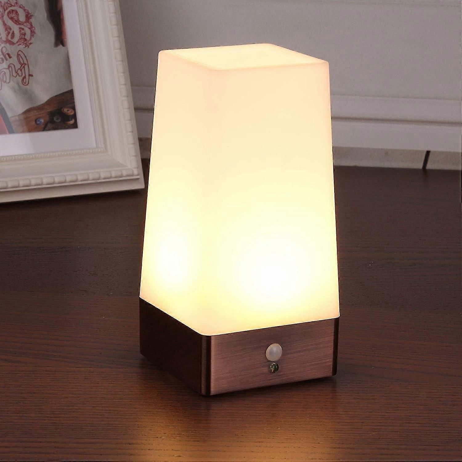 Table Lamp, Retro Led Night Light, Bedside Lamp With Wireless Pir Motion Sensor, Requires 3 Aaa 1.5 V Batteries, Plastic, White Light, Square