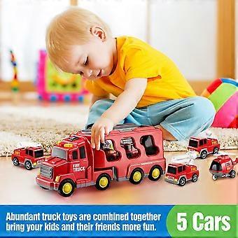 5-in-1 Fire Carrier Truck Toy Set with Lights & Sounds - Perfect Gift for Kids Aged 3+ - Durable & Safe Playtime Fun!