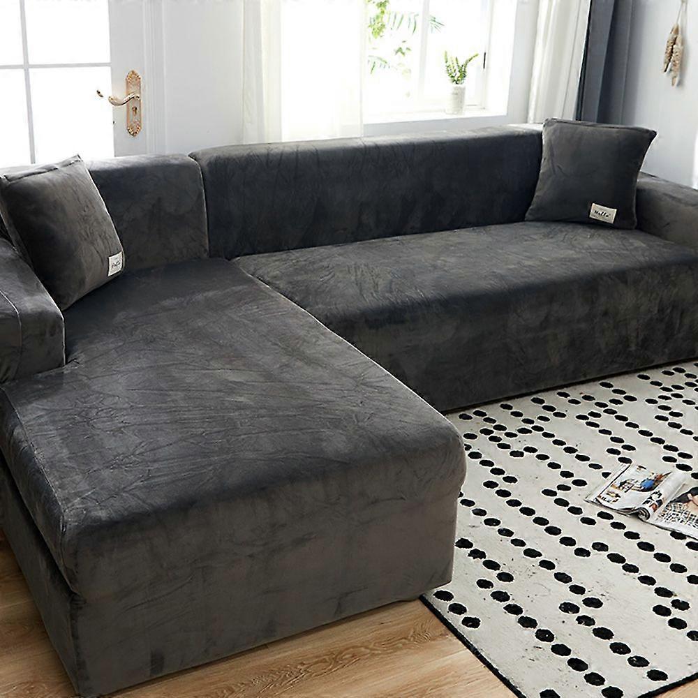Sofabezug Ecksofa L Form Stretch Plüsch Sofa Bezug Universeller Couchbezug für 1/2/3/4 Sitzer - 4 Sitzer, dunkelgrau (L Form Ecksofa erfordert T