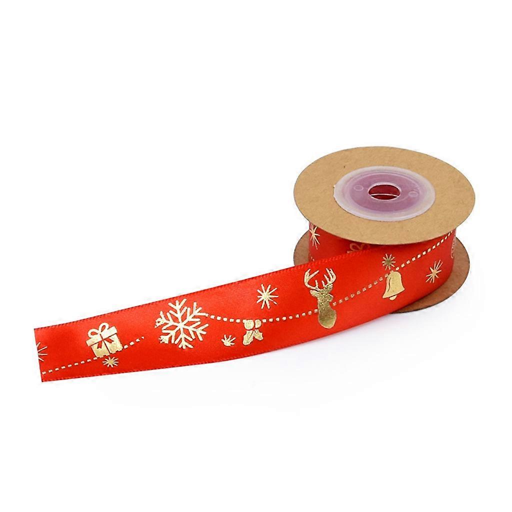Christmas Ribbon Bronzing Snowflake Snowman Printed Ribbons for Gift Wrapping Webbing Ribbons Roll DIY Red
