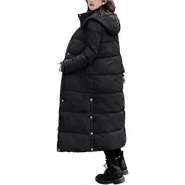 Black Winter Jacket For Women Long Warm Down Jacket With Hood /m