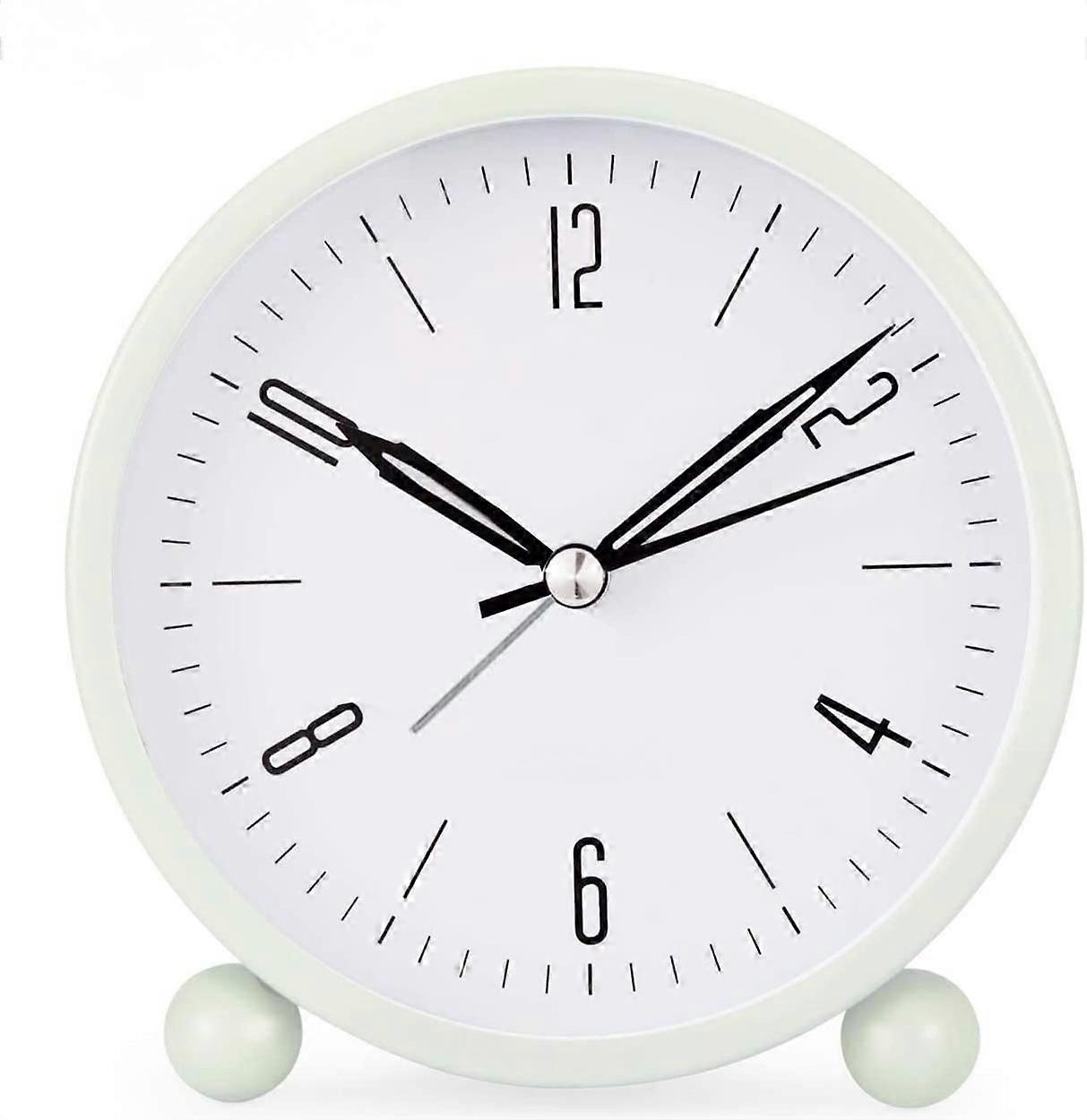 Analog Alarm Clock, Super Silent Non Ticking Small Clock with Night Light, Battery Operated, Simply Design, for Bedroon, Bedside, Desk, (White)