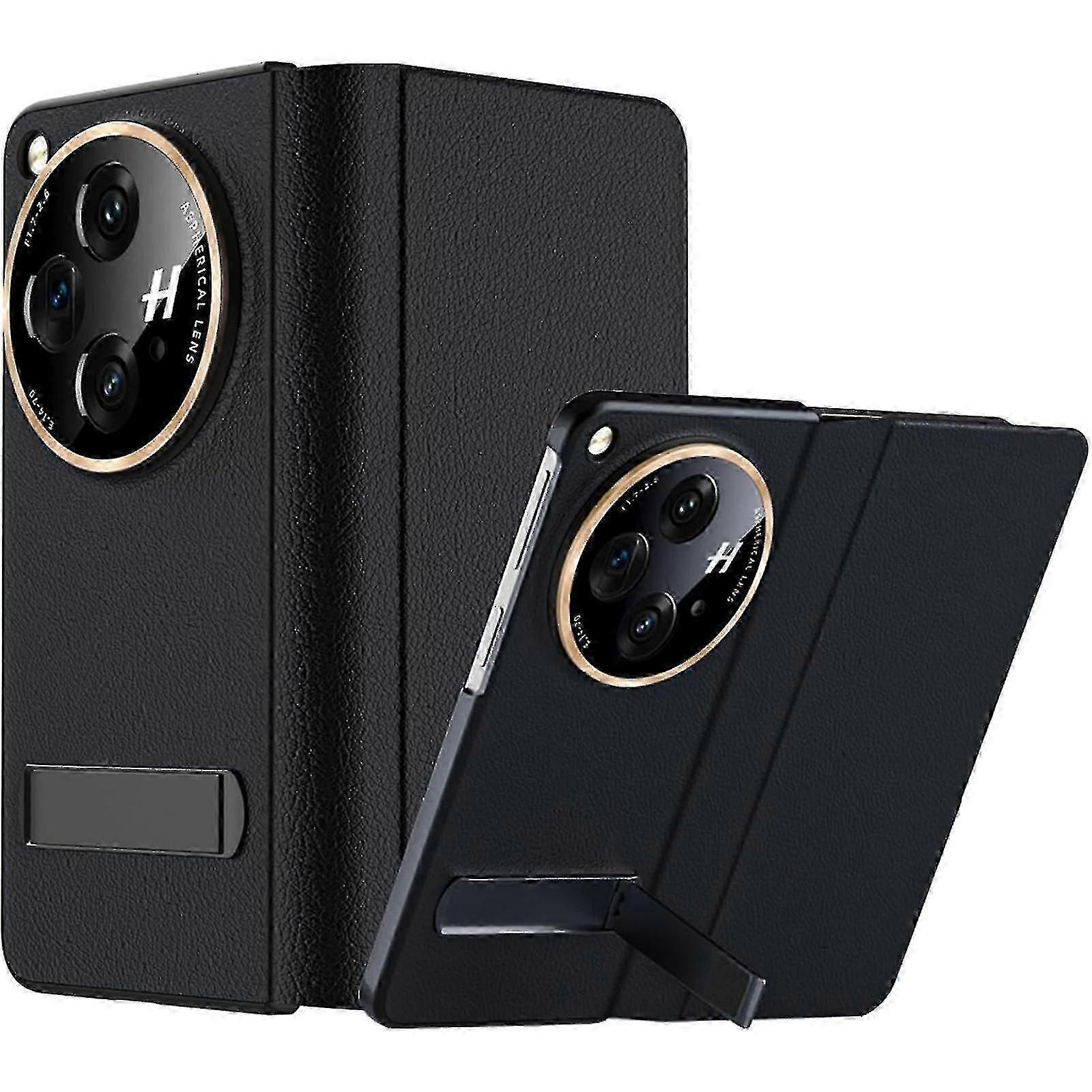 For Oneplus Open Case With Kickstand, Premium Classic Pu Leather For Oneplus Open Flip Cover, Magnetic Closure And Camera Protector Slim Hard Pc Back
