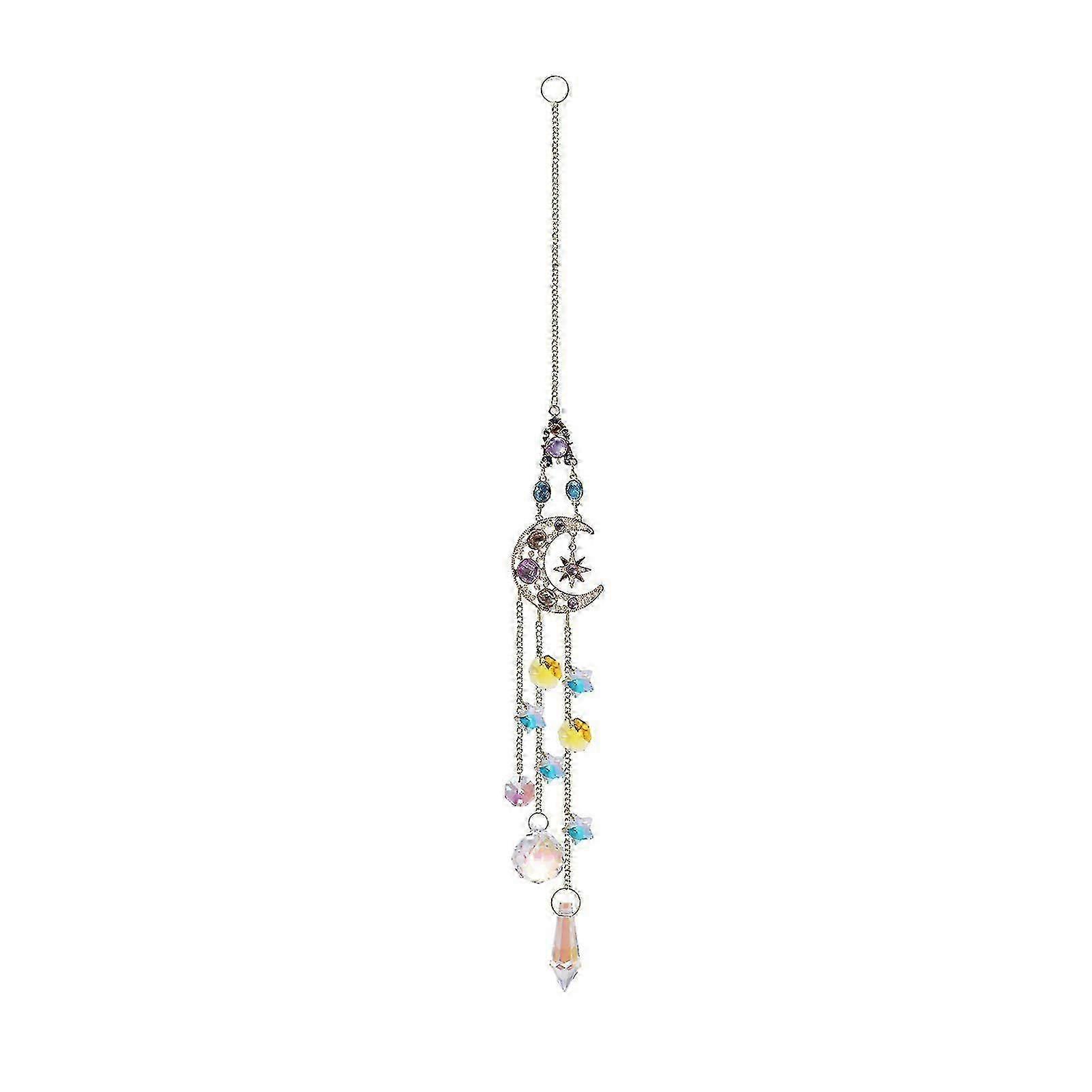 Sun Moon Suncatcher Hanging Decoration with Chain Indoor Outdoor Home Garden Faux Crystal Prism Colorful Rainbow Maker Pendant Ornament Jikaixiang