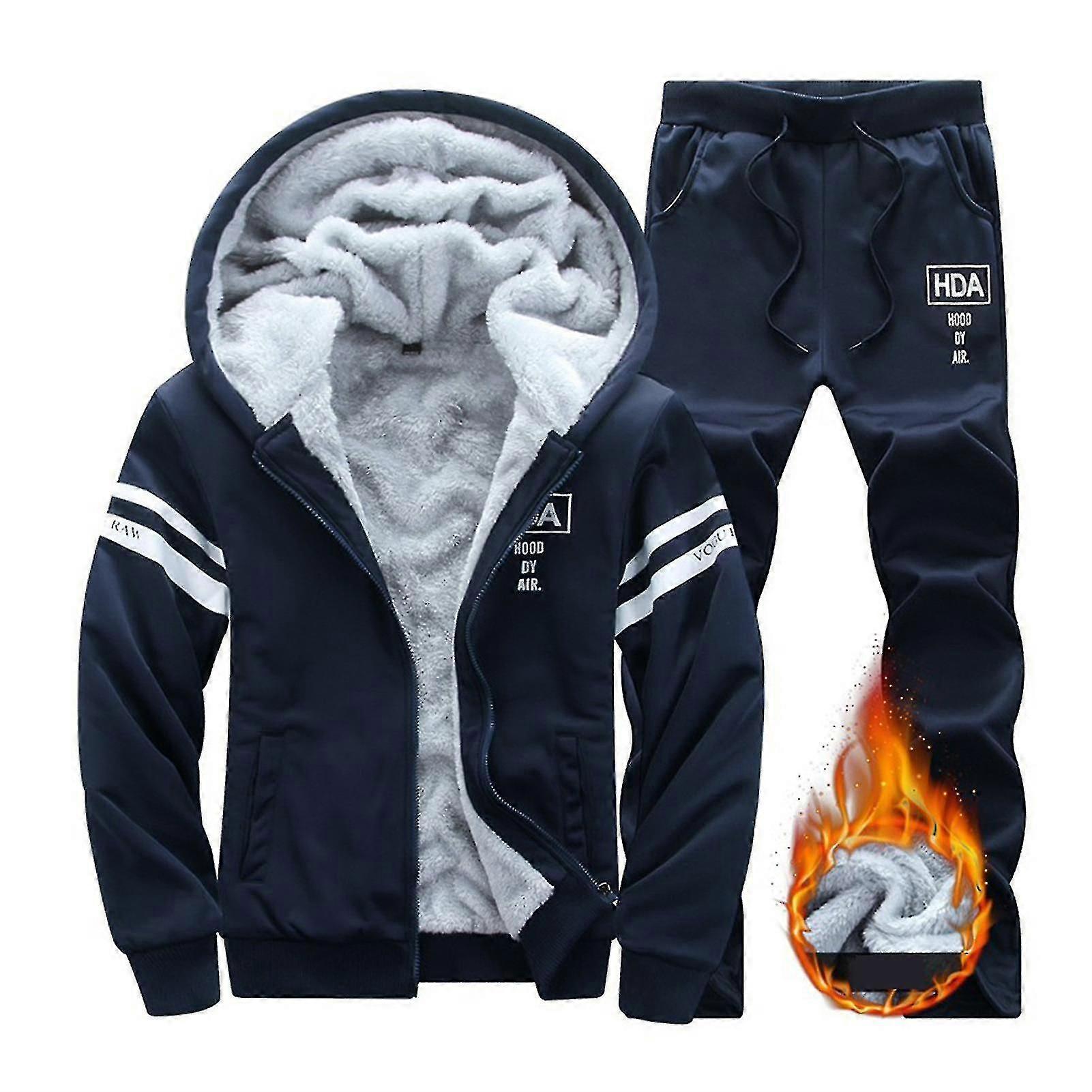 Herren Warmer Kapuzenpullover mit vollem Reißverschluss Jogginghose Dicker Plüsch Winterjacke Sets0