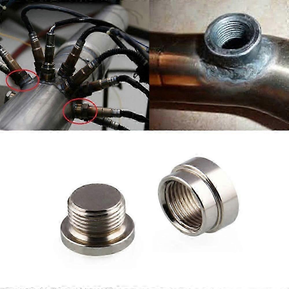M18x15mm O2 Sensor Oksigen Logam Weld On Bung & Plug Wideband Nut & Cap Kit Set Perak Aksesori Motor Mobil
