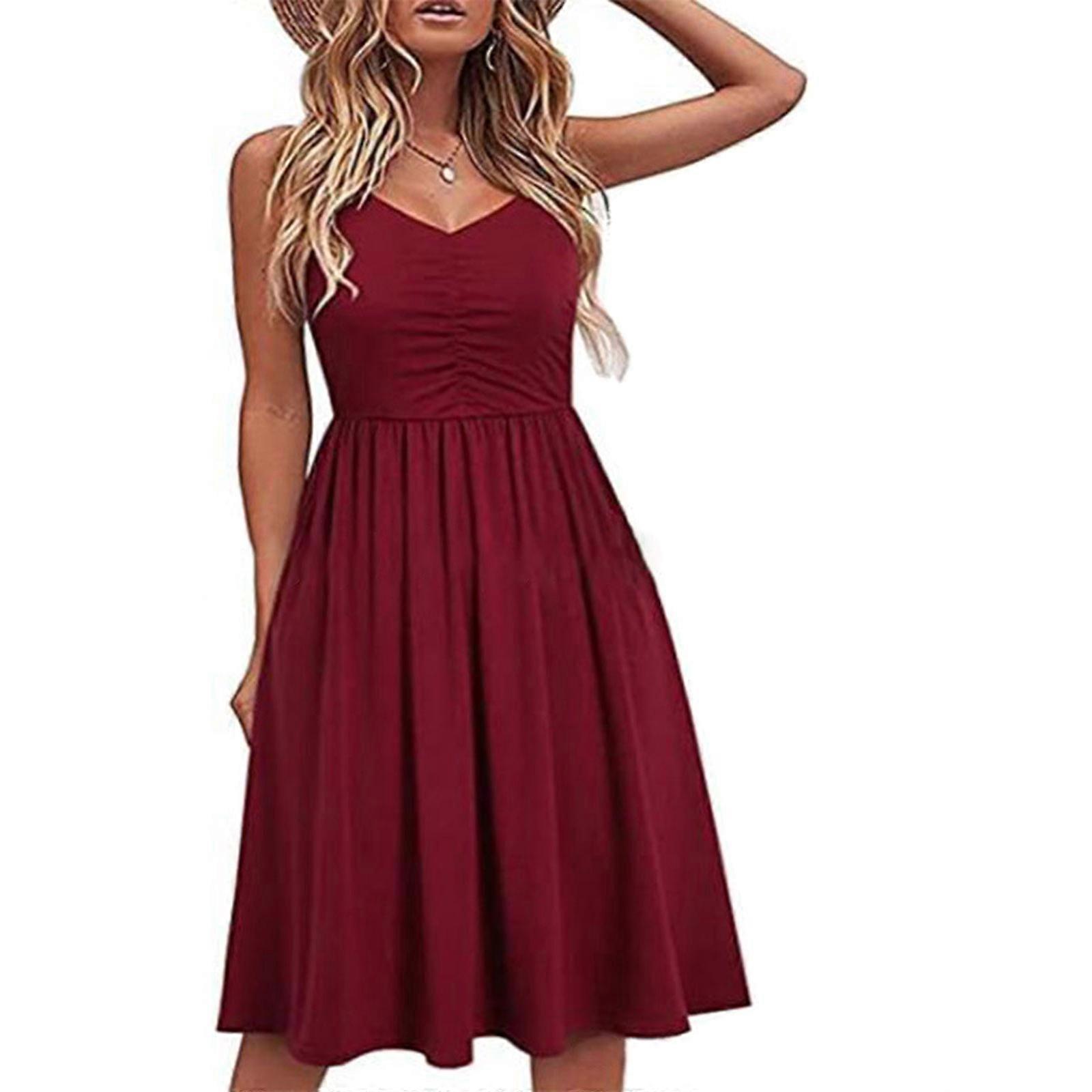 Womens Sundresses V Neck Sleeveless Empire Waist Dress Summer Casual Midi Pleated Tank-Vest Dresses Burgundy S | Fruugo CZ Womens Sundresses V Neck Sleeveless Empire Waist Dress Summer Casual Midi Pleated Tank-Vest Dresses Burgundy S | Fruugo CZ