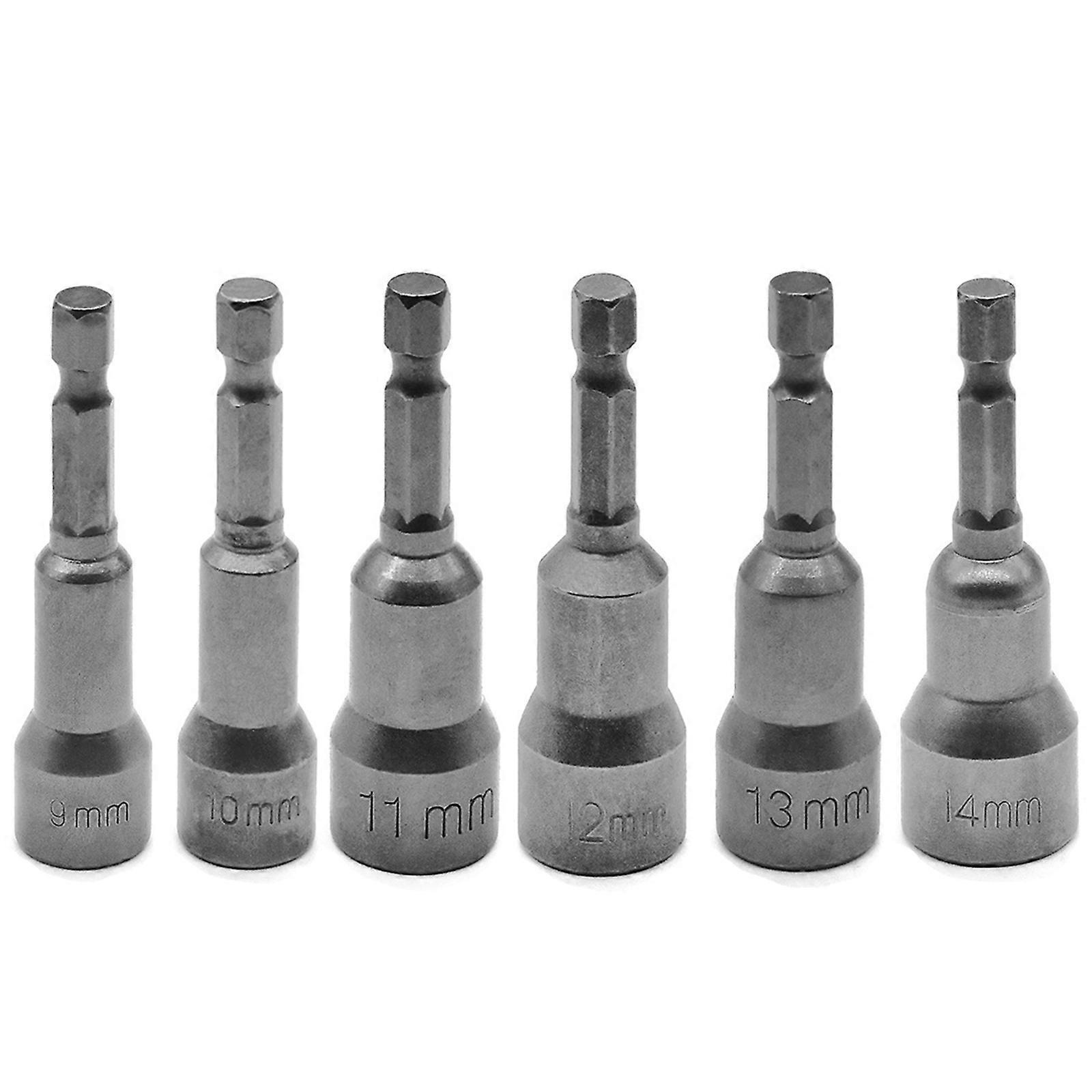 6Pcs 6mm-14mm Hex Sockets Sleeve Nozzles Nut Driver Set Socket Wrench Screwdriver Electric Drill Bits Set Hand Tools