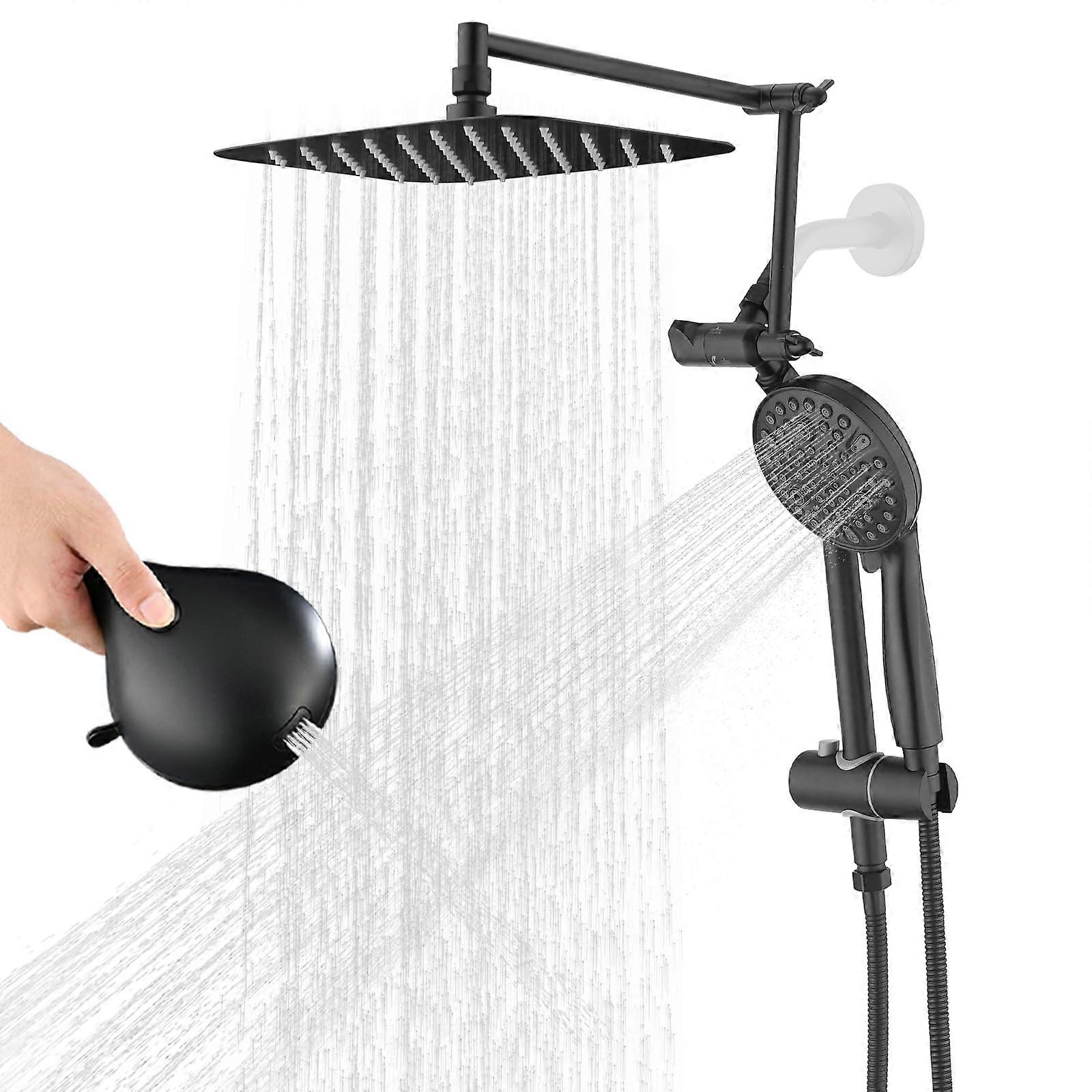 Shower Head Combo Matte Black for Bathroom 12" x 8"