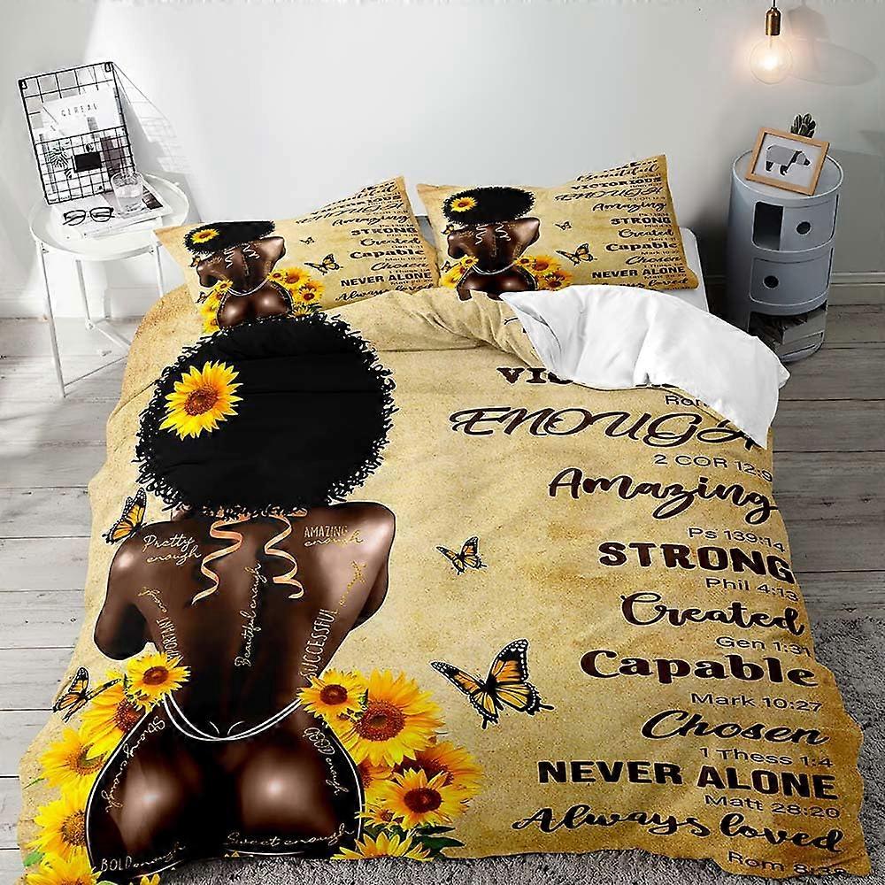 3 PCS Bedding Set King Size Black Stylish Comforter Set with Inspirational Quotes and Soft Fabric
