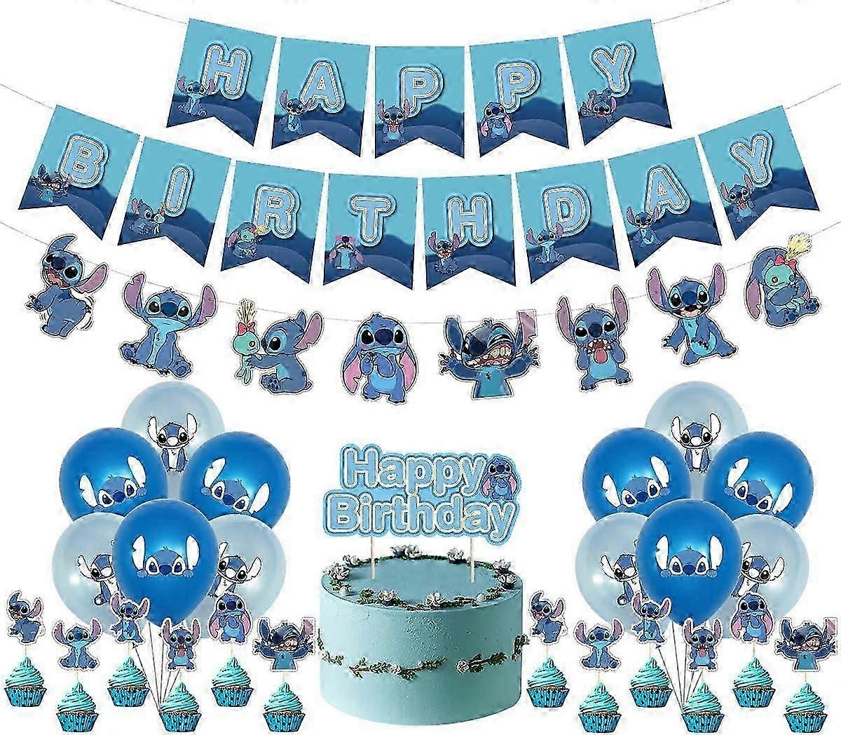 Lilo and Stitch Birthday Party Decoration, Stitch Birthday Banner Cake Toppers Balloons,Stitch Theme Birthday Party Decorations