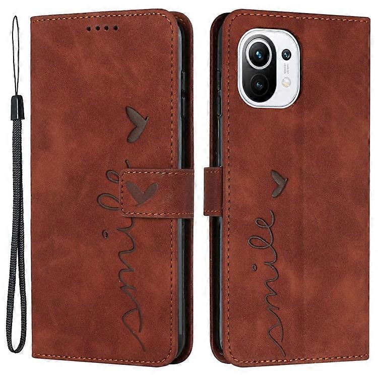 Compatible For Xiaomi 11 Lite 5G NE/Mi 11 Lite 5G/4G Shockproof Imprinted Phone Cover Skin-touch Feeling Heart Shape Wallet Case S