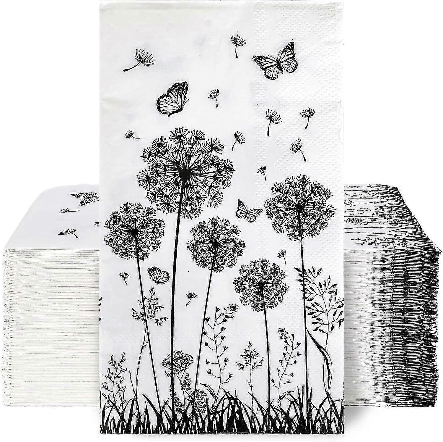 JiaWei 100 Pack Dandelion Guest Serviettes 2 Plis Noir Blanc Serviettes en Papier Jetables Y6j