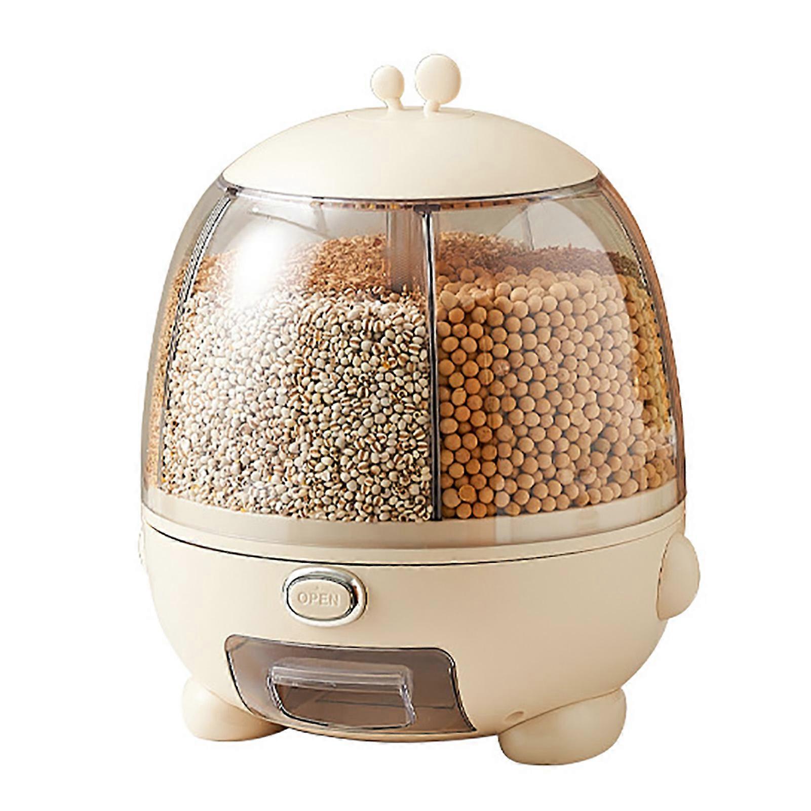 Rice Storage Container Rotating Multi Compartments Large Capacity Grain Dispenser for Red Beans Barley Oat