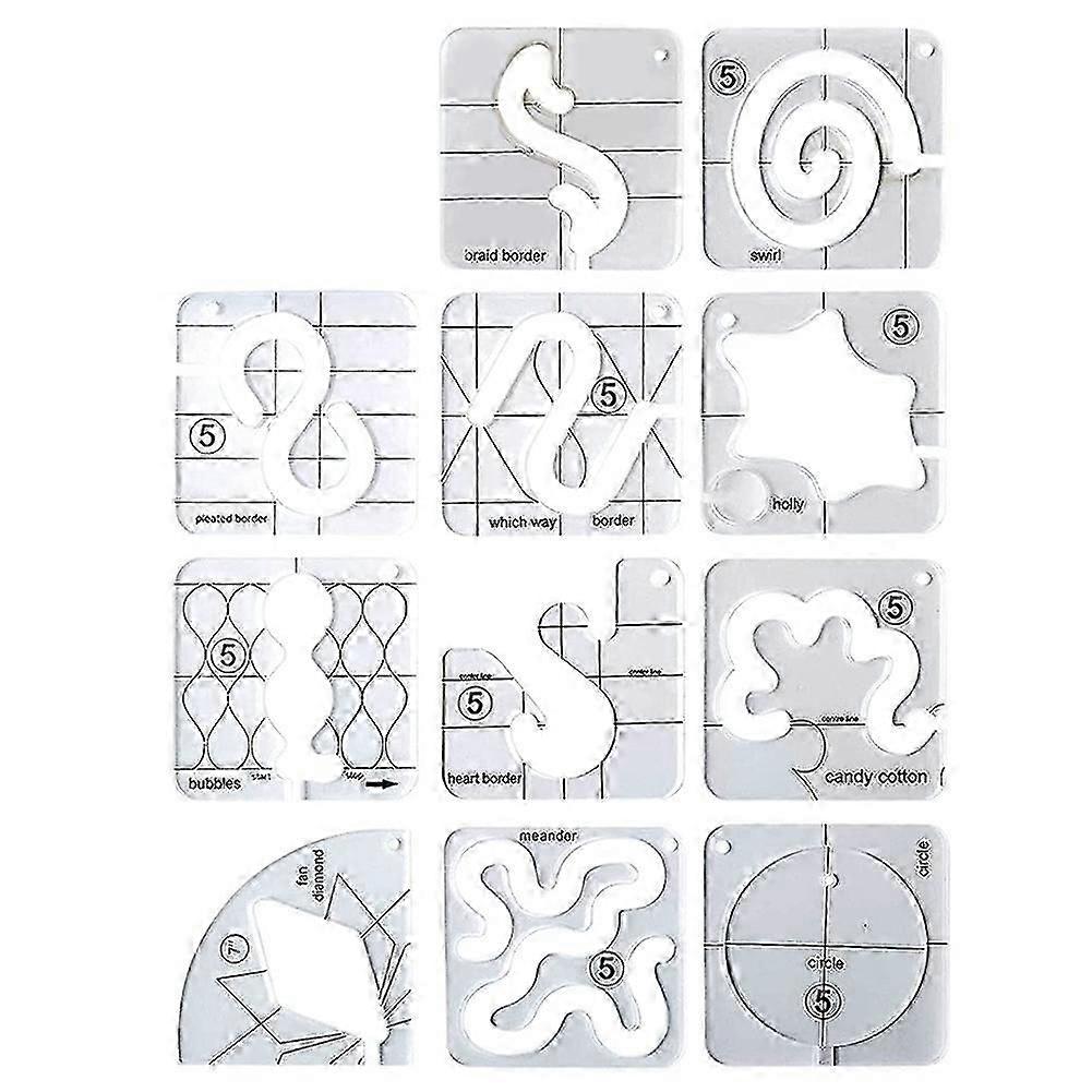 11PCS FreeMotion Quilting Template SetSewing Ruler & Clear Acrylic Ruler & Ironing Ruler for DIY