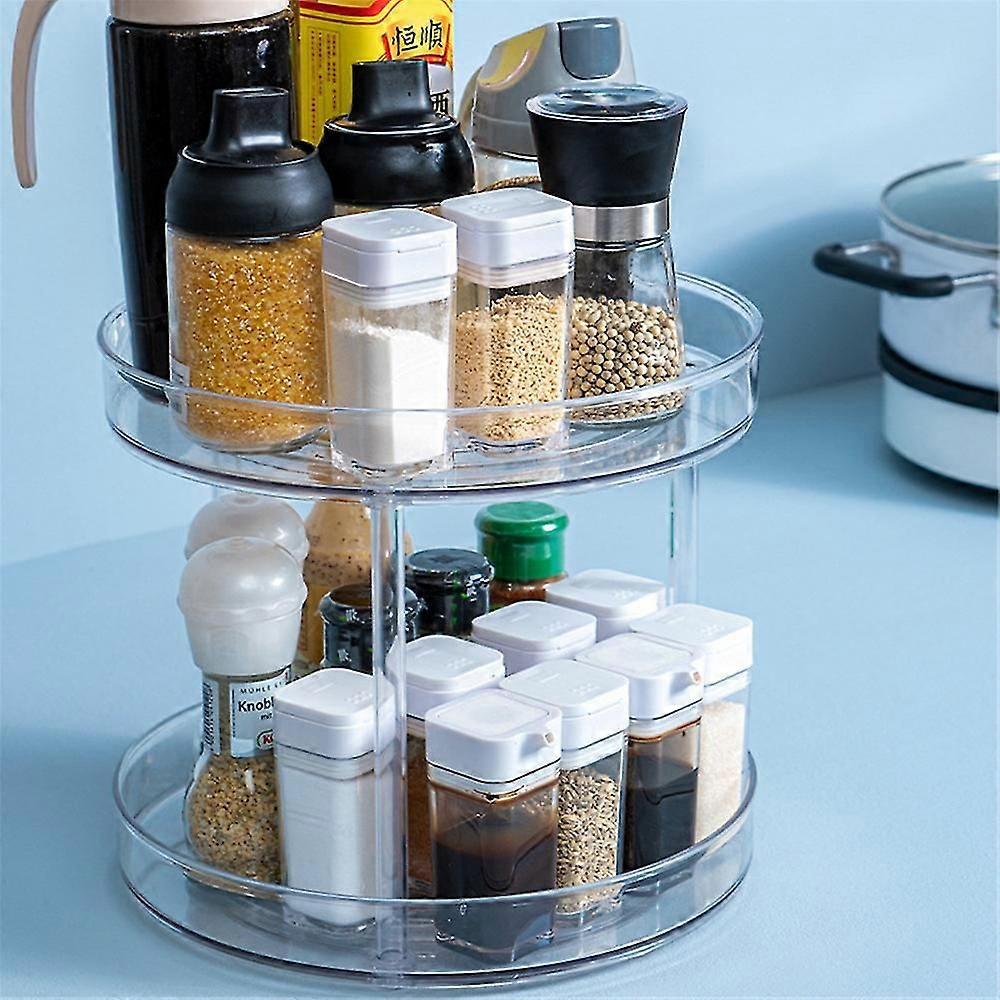 Multifunction Rotatable Double Layer Storage Holder Kitchen Spice Jar Rack Cosmetic Organizer Shelf