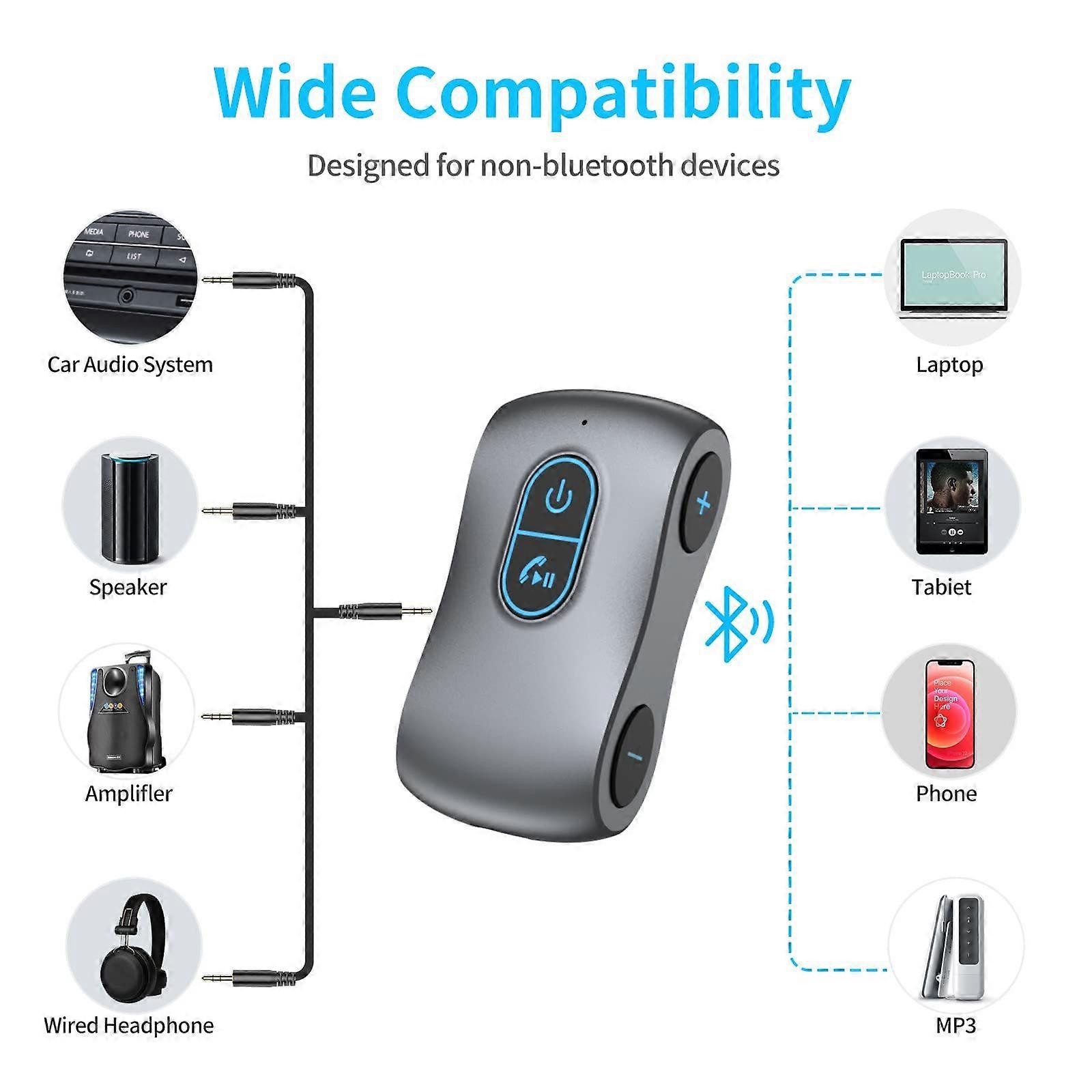 Aux Bluetooth Adpater for Car, Bluetooth 5.3 Transmitter Receiver Noise Cancelling, Portable 3.5mm Aux Bluetooth Adapter Hands-F