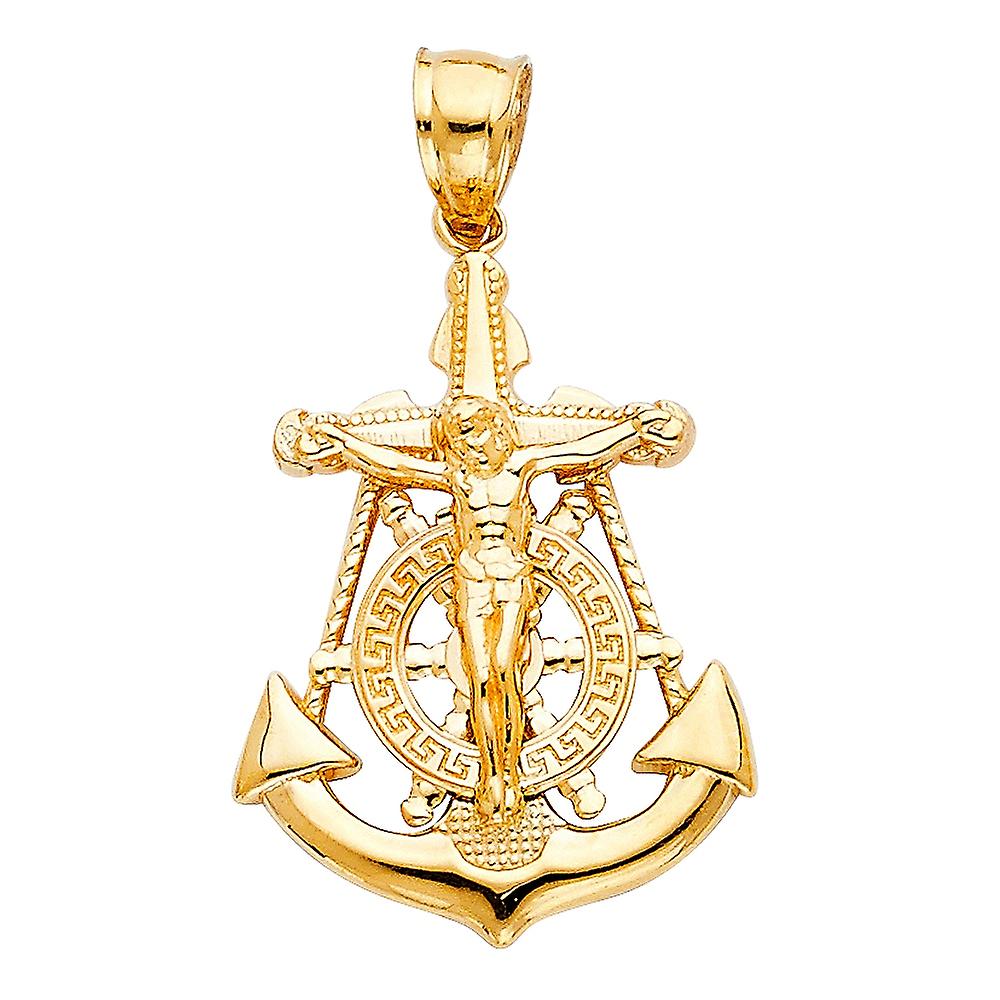 Collier pendentif crucifix marin en or jaune 14 carats 19x25mm-Pendentif pour femmes - 2,1 grammes