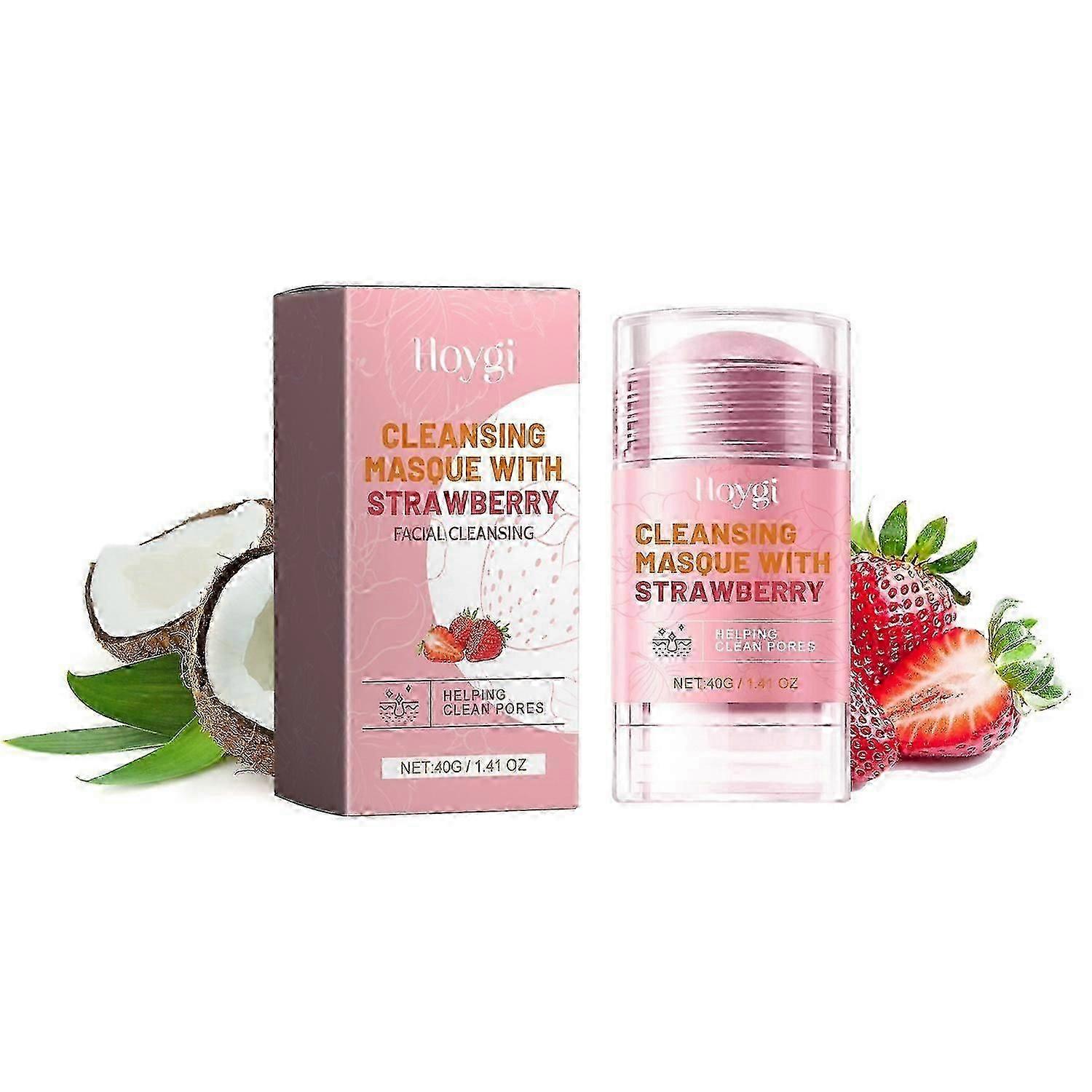Hoygi Cleansing Masque With Strawberry, Deep Clean Pores Lighten Acne Firming Clay Mask Stick Soft A