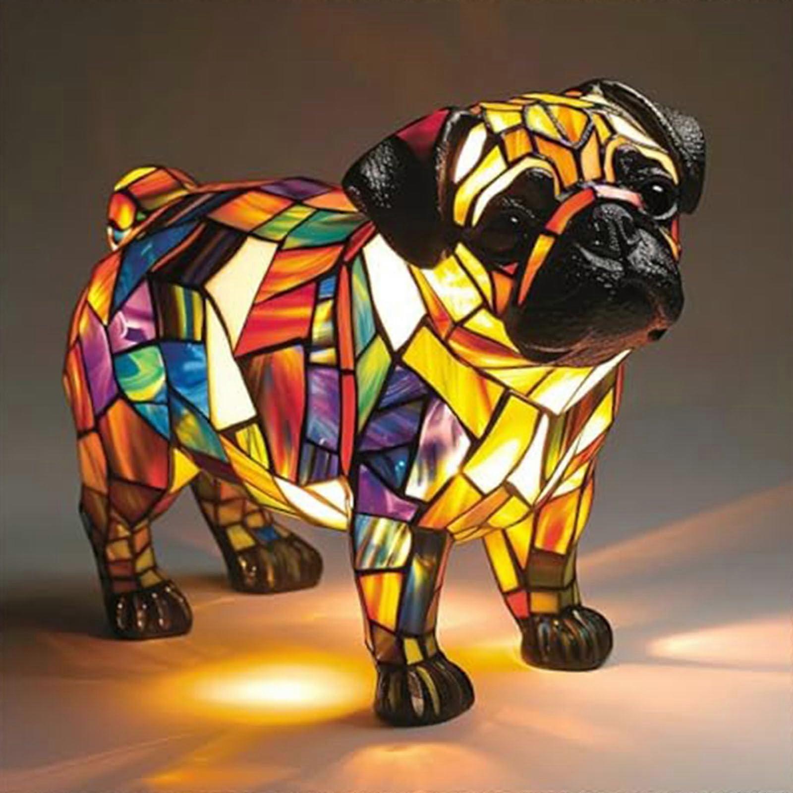 Corgi Lamp and Pug Lamp, Dog-Themed Stained Resin Night Light, LED Table Lamp with Warm Glow for Dog Lovers