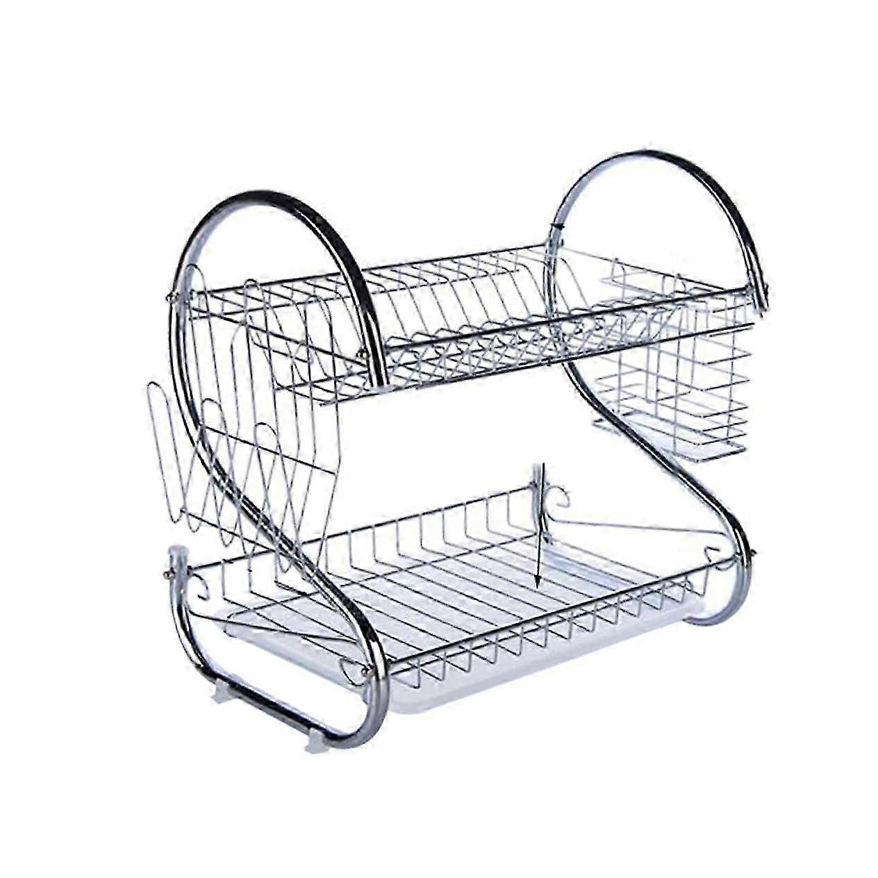 Space-Saving Dual Layer Dish Drainer Stand 45x25x39cm