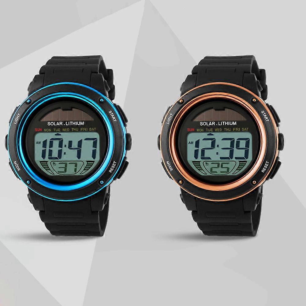SKMEI Solar Powered Digital Men Women Sports Watch Big Dial 5ATM Water-resistant Multi-function Unisex Wristwatch with Chronograph Alarm Backlight