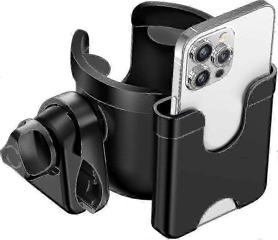 Universal Drink and Coffee Cup Holder with Phone Organizer for Strollers, Pushchairs, Buggies, Bikes, Wheelchairs, and Walkers - A Thoughtfu
