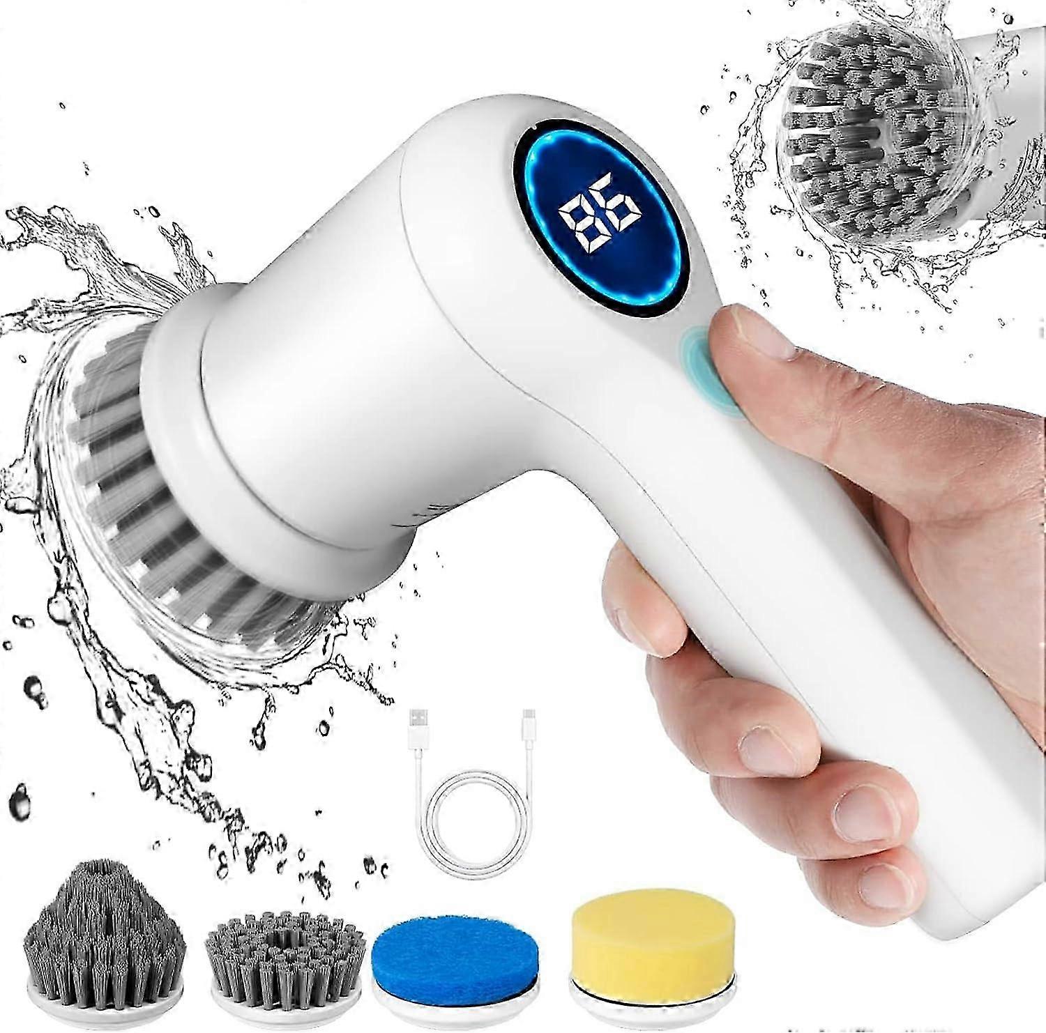 Enhanced Electric Cleaning Brush with LED Indicator, Rotating Joint Cleaner Featuring 4 Brush Heads, Dual Modes for Use in Kitchen, Bathroom
