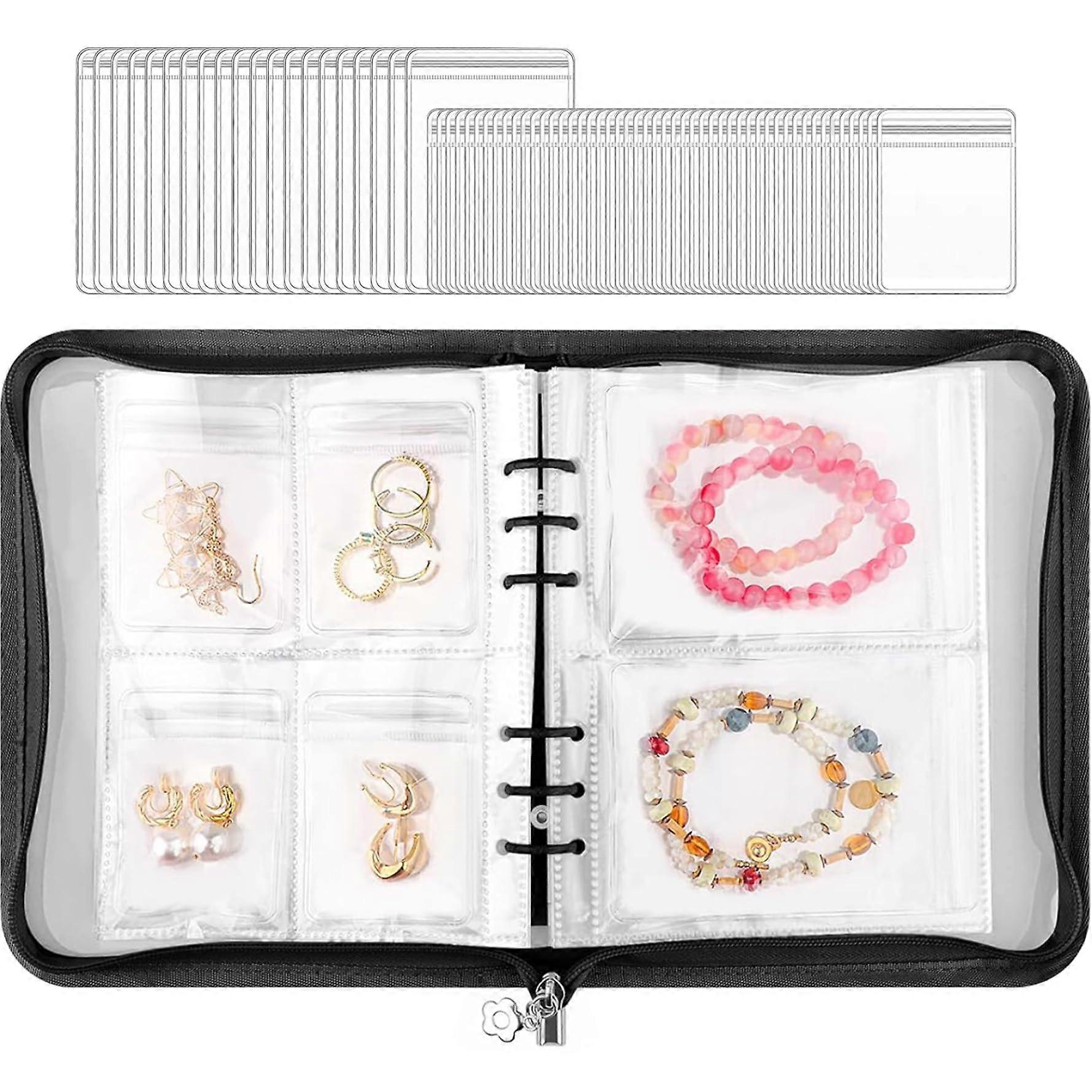 Jewelry Storage Book with Zipper Pockets, Portable Earring Organizer, Compact Design for Travel, Durable Material, Multi-Color Options