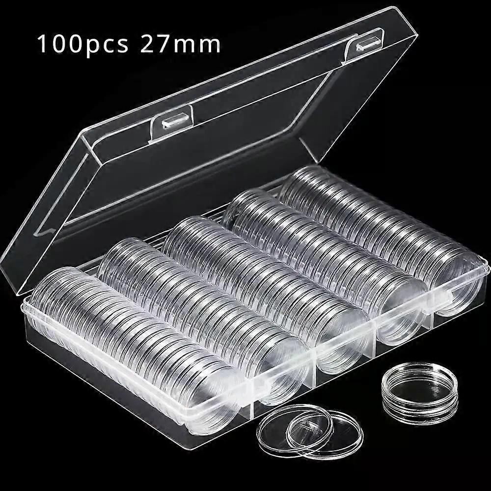 100Pcs Clear Coin Capsule Holder Case 27/30mm Transparent Commemorative Collectable Coin Storage Box Collection Supplies