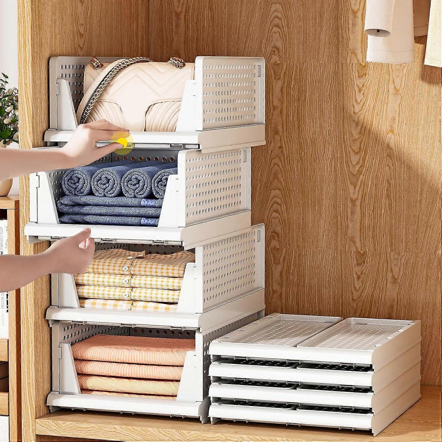 Set of 5 Drawer Boxes Stackable 42.5x33x18cm Wardrobe Organiser White Storage Boxes