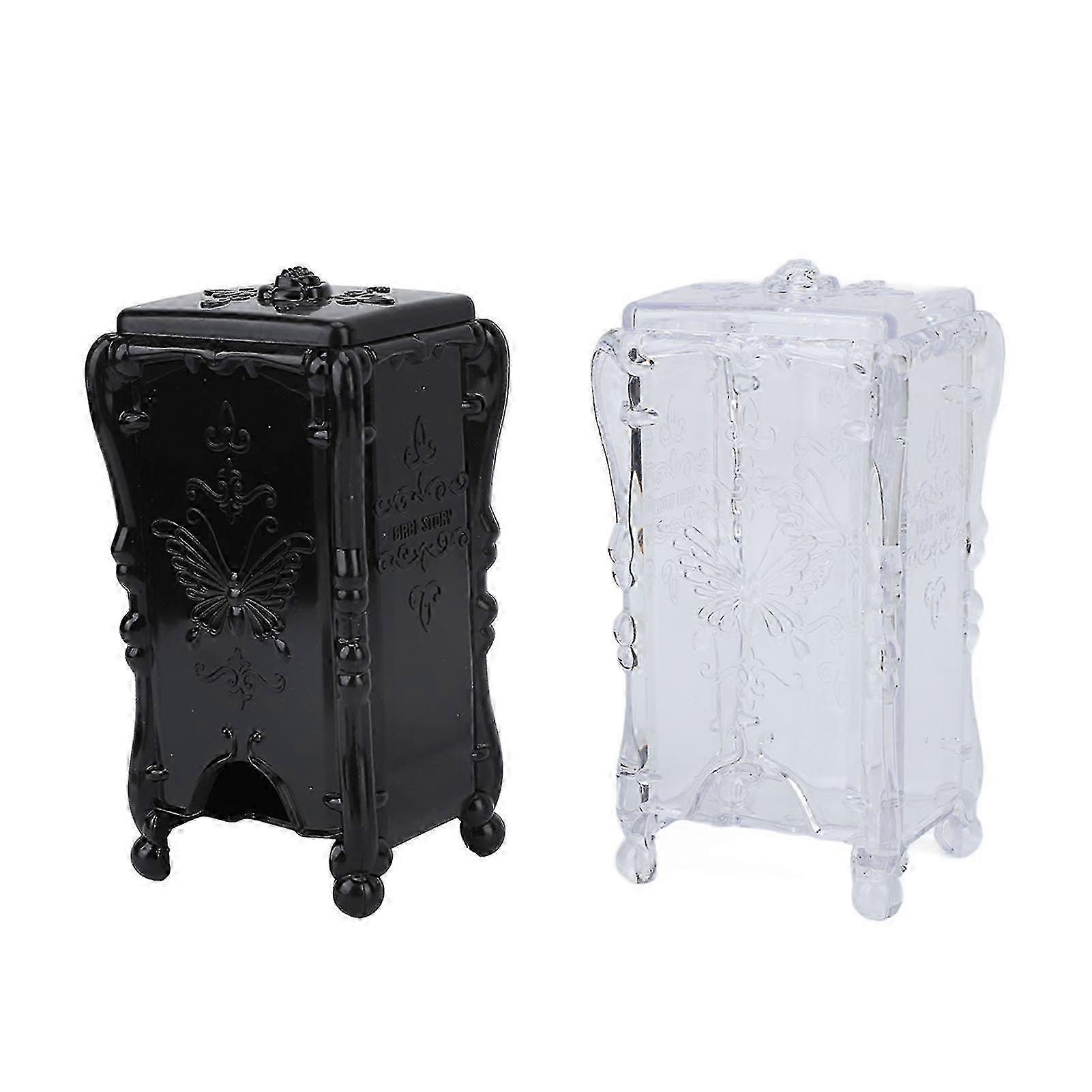 Make Up Pad Holder with Lid - 2PCS Cotton Pad Storage Box ABS Transparent Black 3D Butterfly Rose Pattern