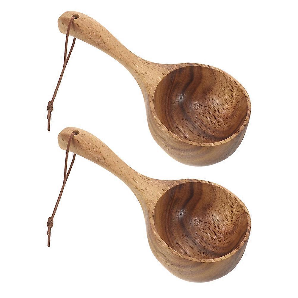 Large Ladle With Long Handle Wooden Bath Spoon Minimalist Ergonomic Handle For Bathing Sauna Use 2Set
