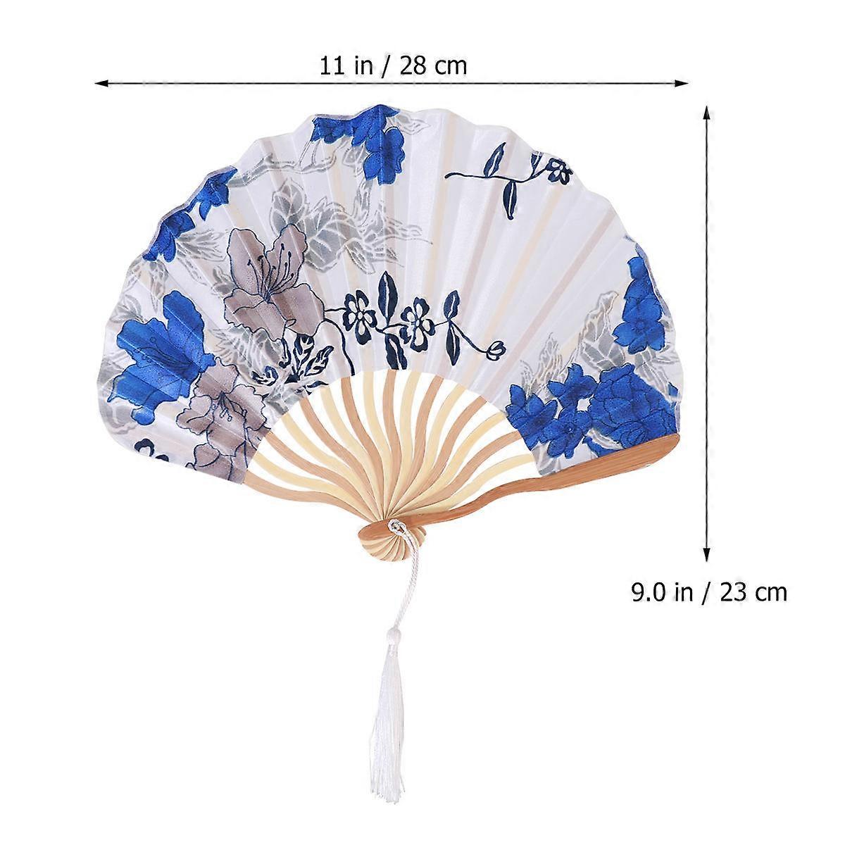 Portable Hand Fan Foldable Fan for Women Daily Use Synthetic Material Blue and White Porcelain 2Pcs