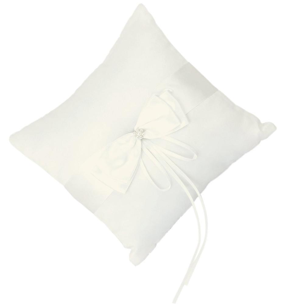 Ring Pillow for Wedding Ceremony Square Cushion with Satin Bowknot Faux Pearl 1Set