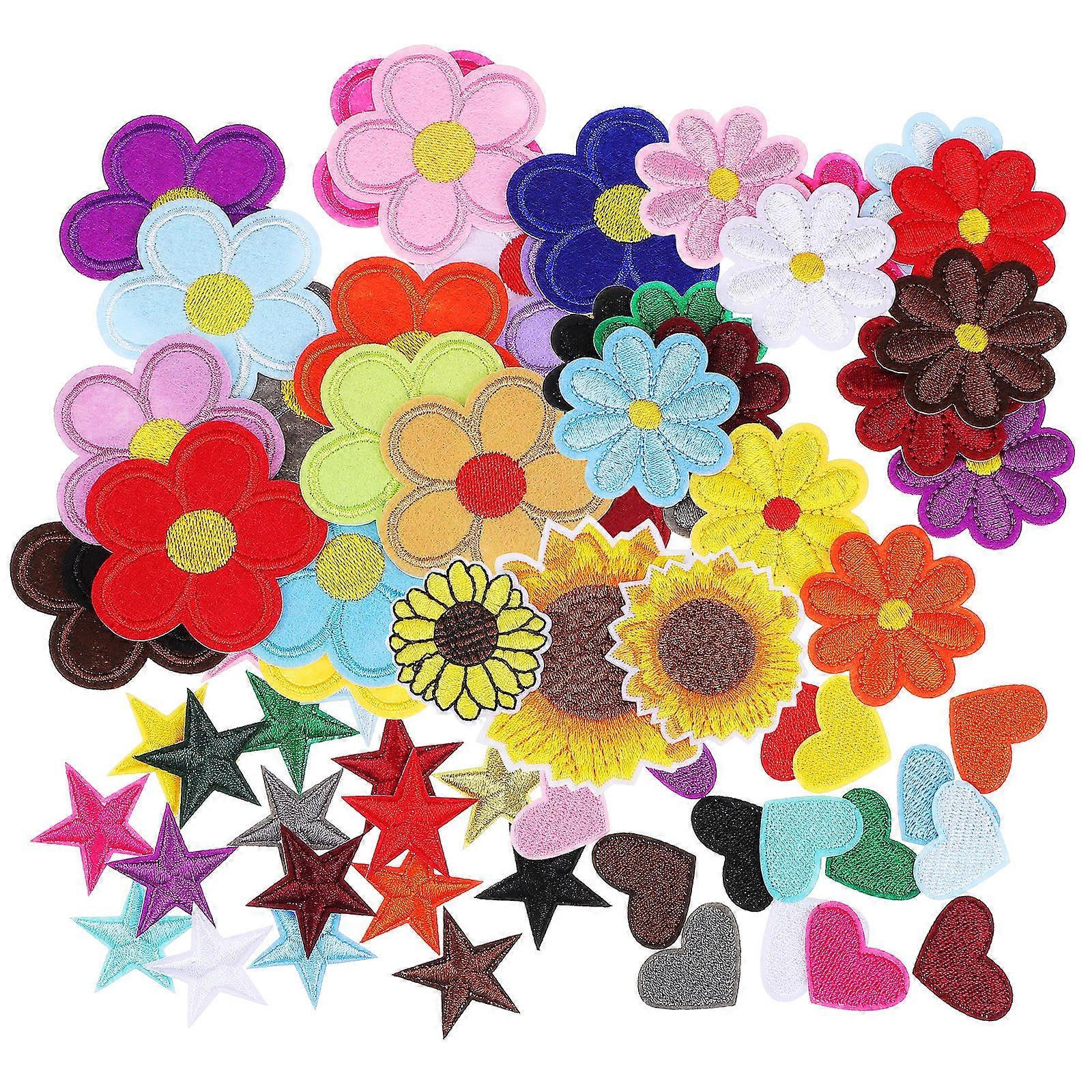 Flowers Embroidered Patches Iron On Embroidery Patterns For Clothes Bags Hats Multi Color 71Pcs