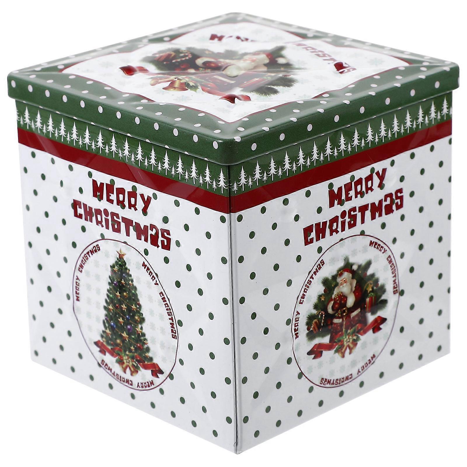 Small Candy Boxes Christmas Theme Apple Wrapping Box Multi Color Square Shape Tinplate Storage For Snacks 9.5X9.5X9CM 1Pcs