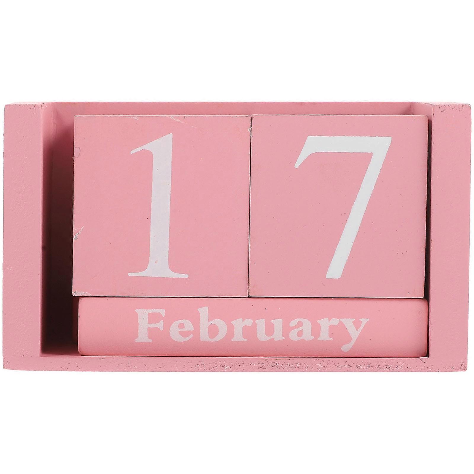 Vintage Calendar Block Never Ending Wooden Date Calendar Retro Pink Home and Office 1Pack