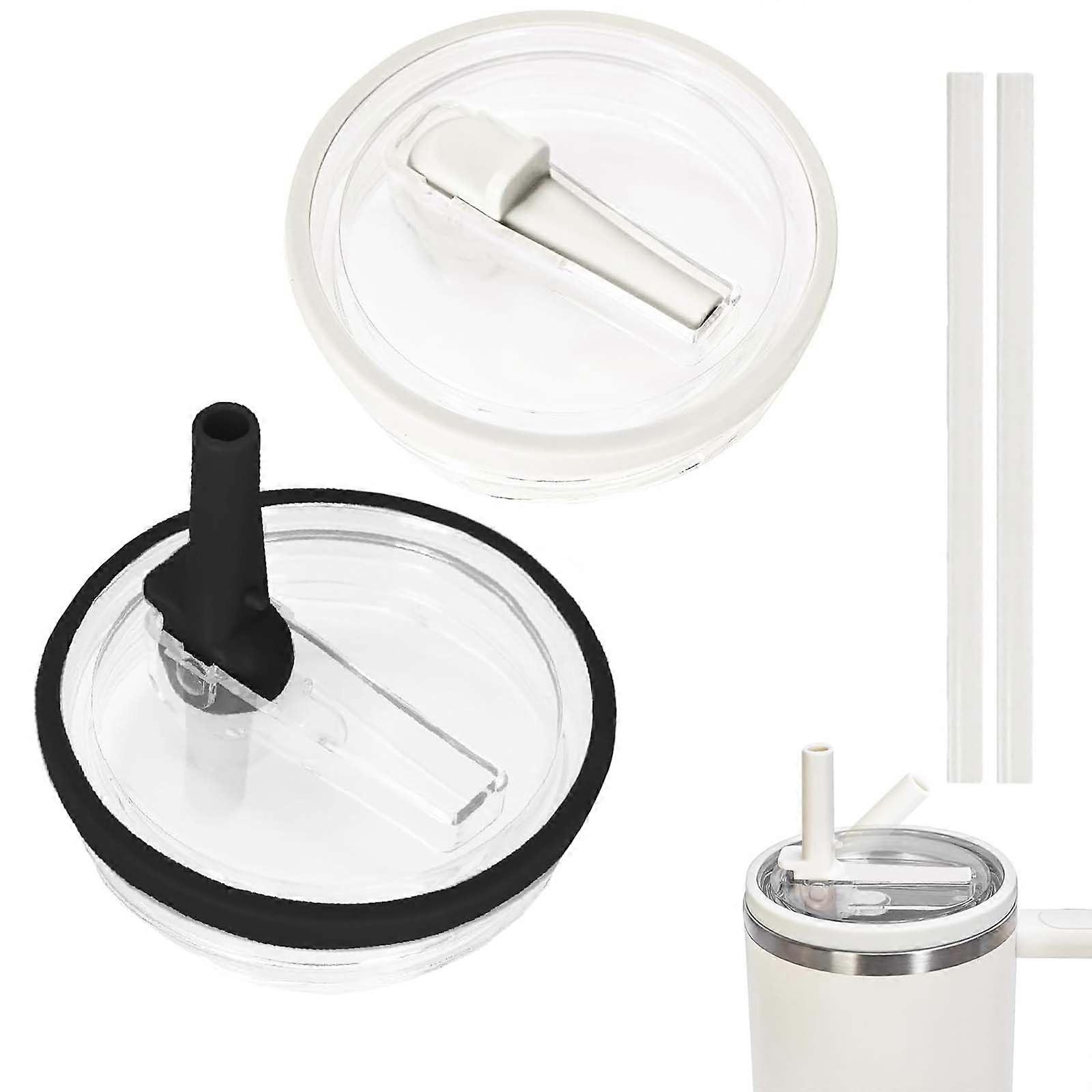 Replacement Lids for 40 oz Cups - 2 Pack, Reusable Dustproof Leak-Proof Cup Lid with Straw, Compatible with 40 oz Black and White Cups