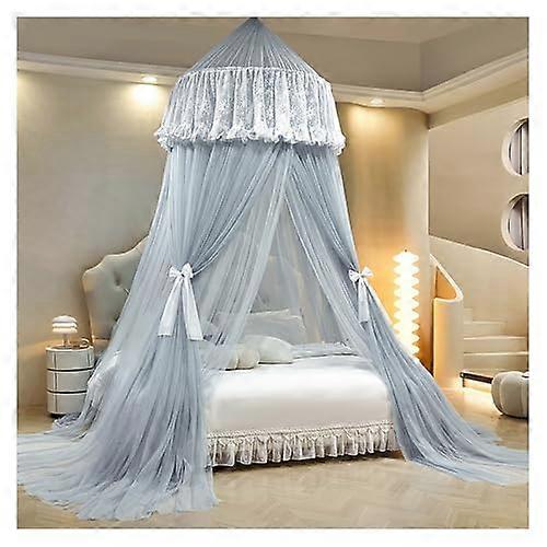 Bed curta from ceiling, round dome, princess canopy, doublelayered, gray