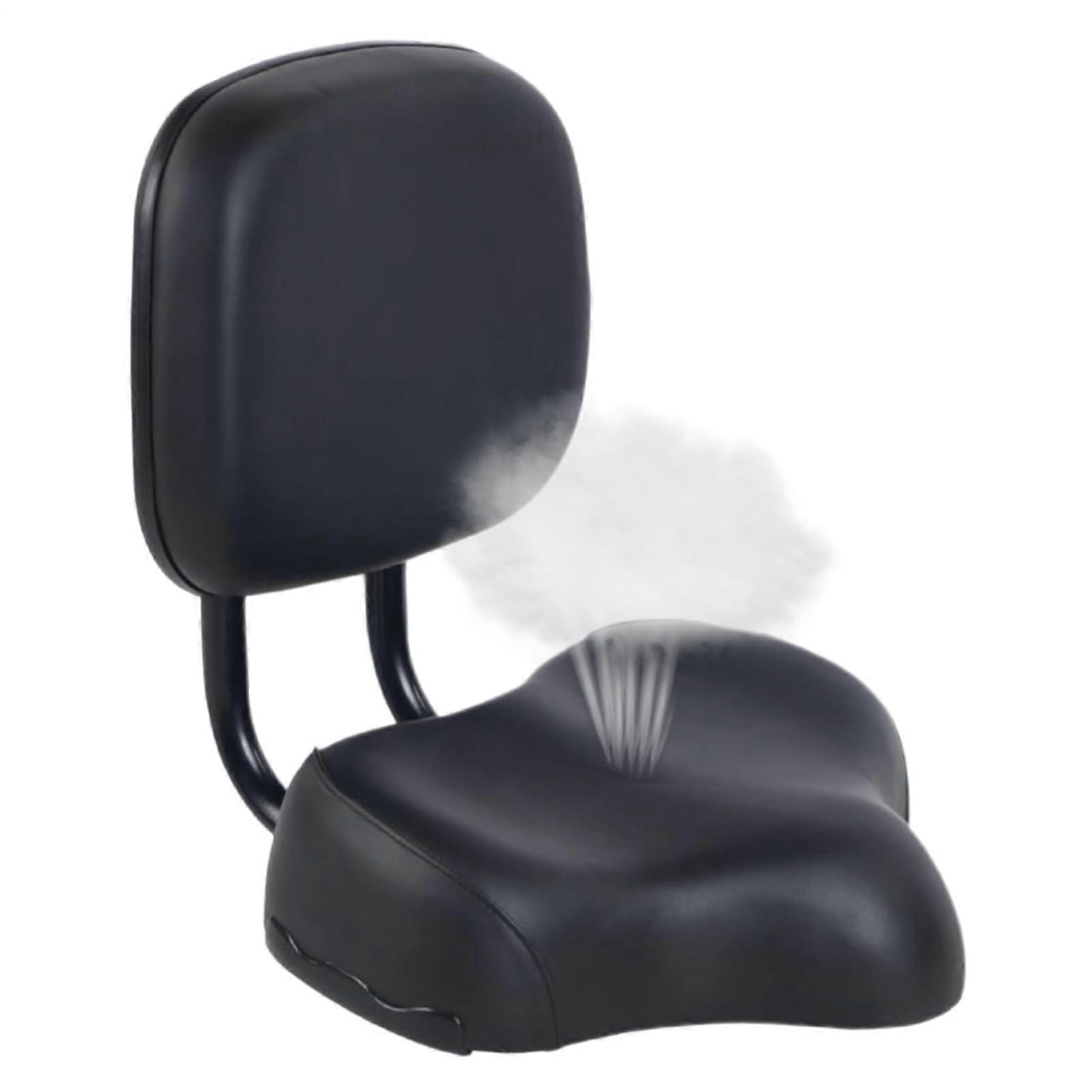 Bicycle saddle with backrest, leather soft cushion shock absorption black