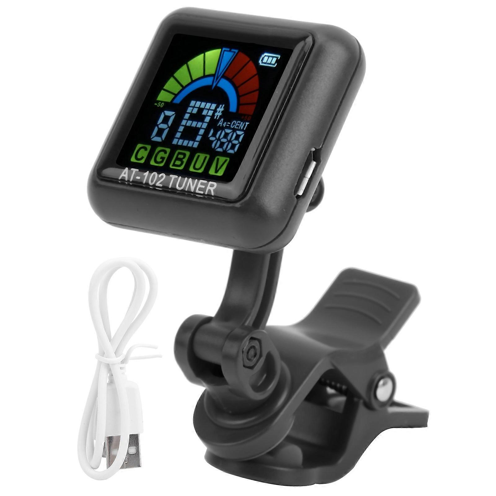 Aroma Clip-on Tuner for Guitar, Built-in USB Rechargeable Battery, Violin, Ukulele AT102 (Black)