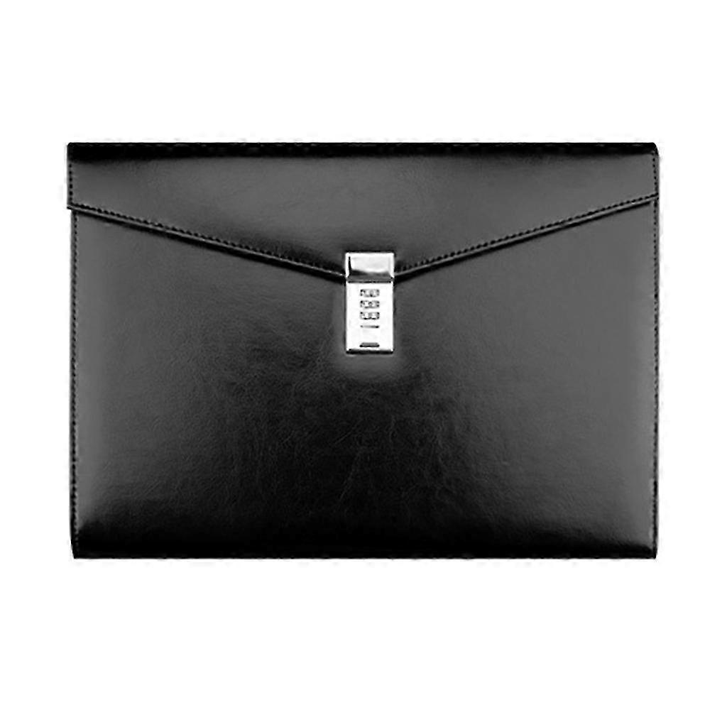 A4 Document File Folder with Password Lock Briefcase Organizer PU Leather Office Manager Bag--