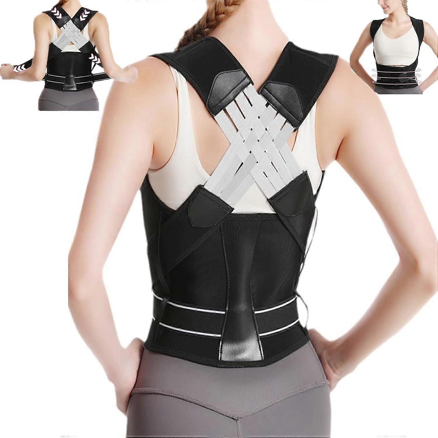 Back Correction Adjustable Posture Belt For Upper Back And Lower Back Support Unisex Black Size L Spine Relief