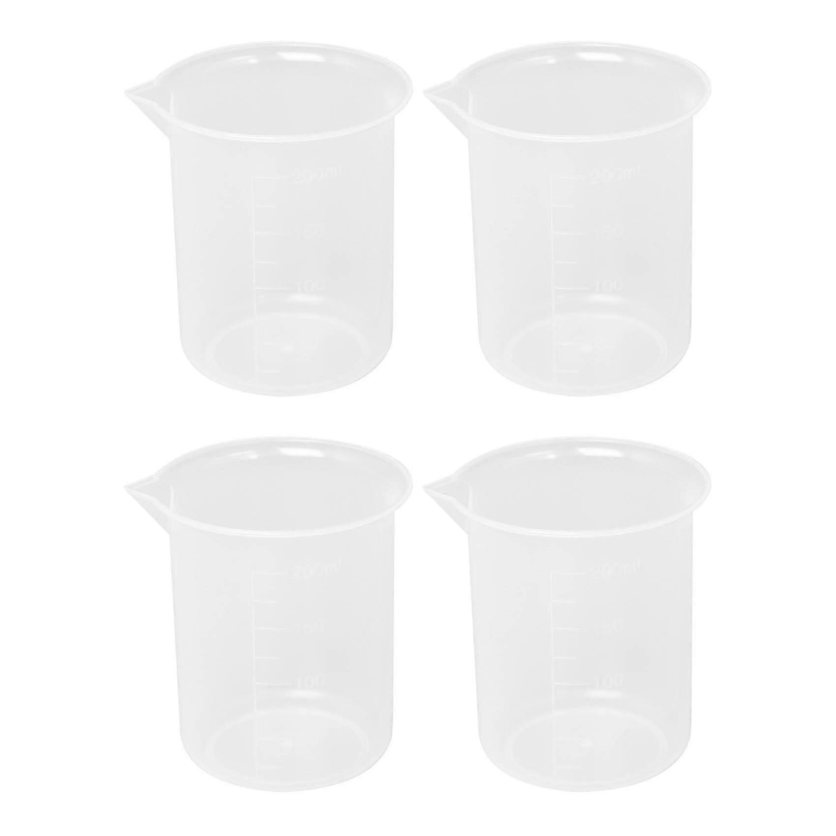 Lab Graduated Clear Plastic Thicken With Cap Measuring Jug 200ml 4pcs