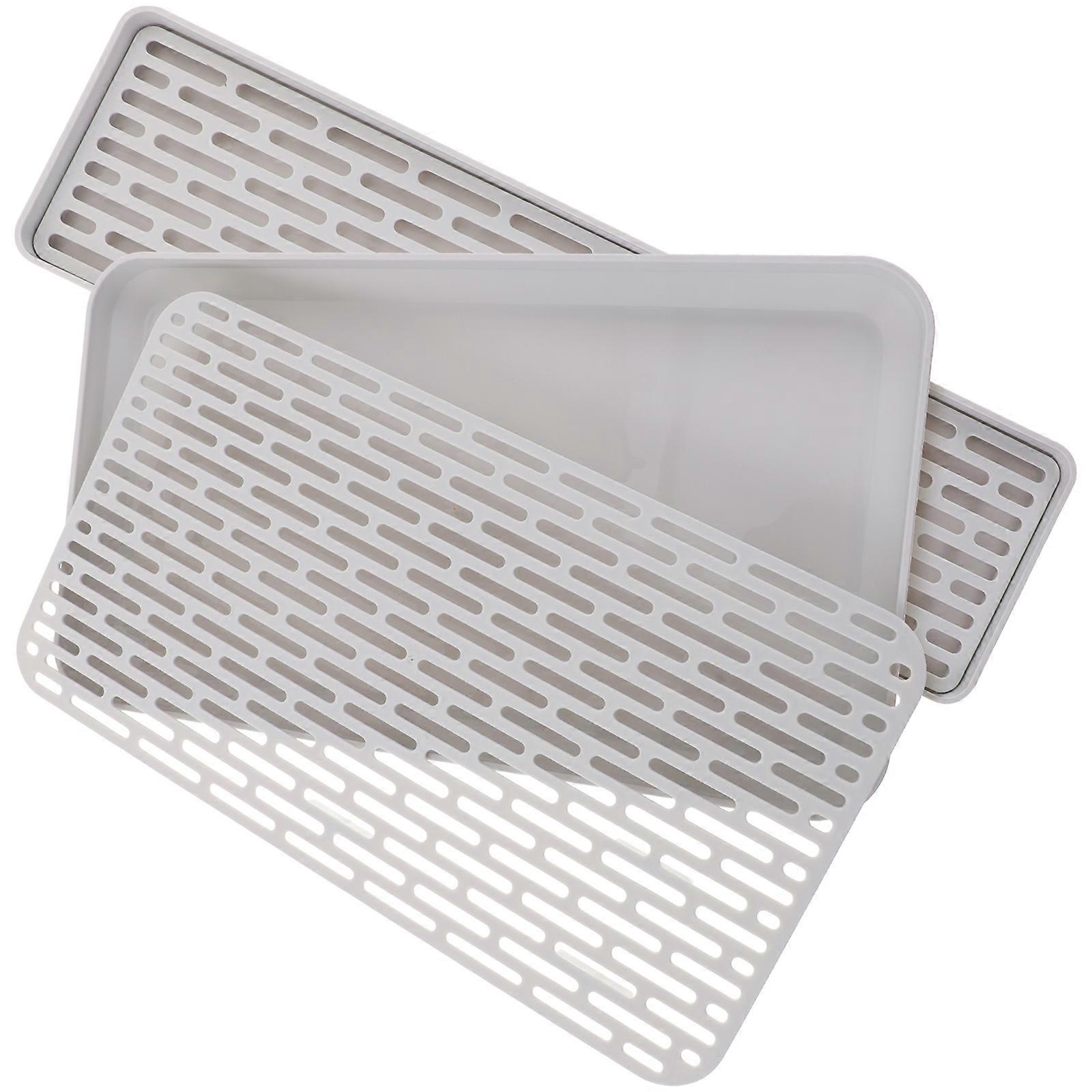 Kitchen Dish Drying Rack Draining Tray Tableware 2Pcs Rectangular White Double-layer Design