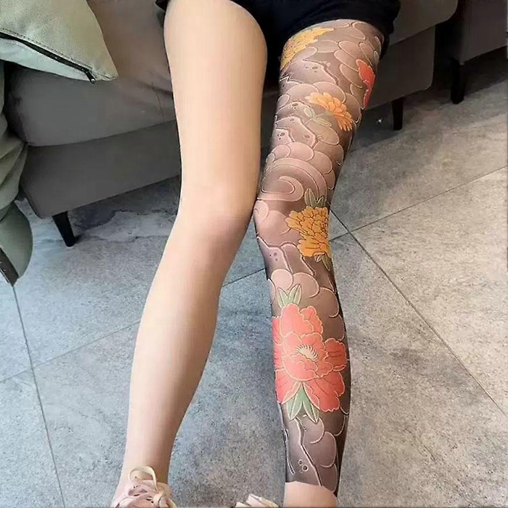 Vilde Rose Damer Tatovering Leggings Tan Net Rød Rose Sort Vand