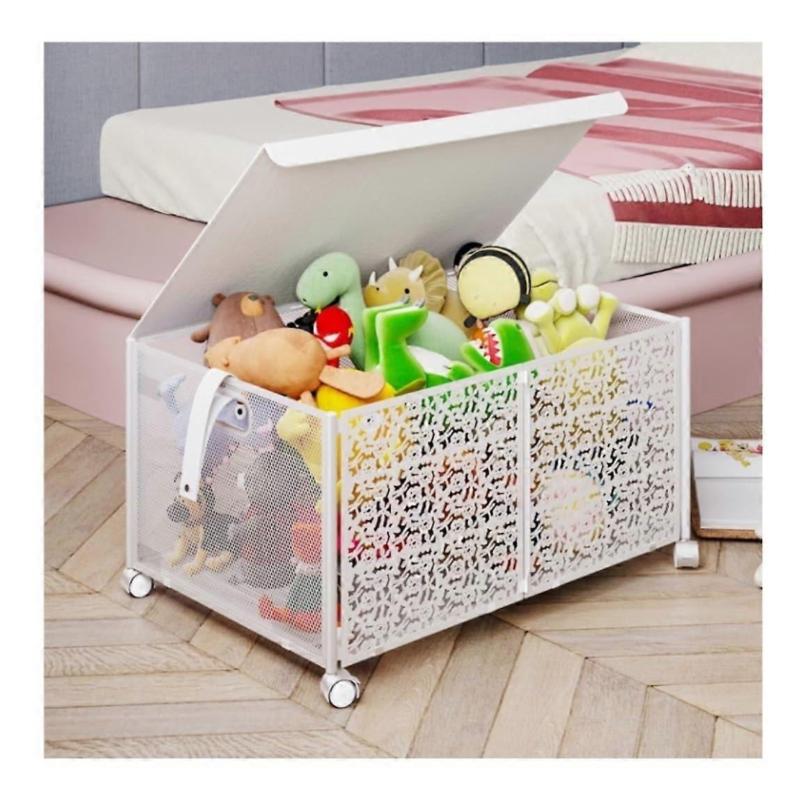 Toy Storage Organizer, Extra Large Metal Toy Box with Lid, Collapsible Toy Chest, 23.6x16.5x12.6in, White