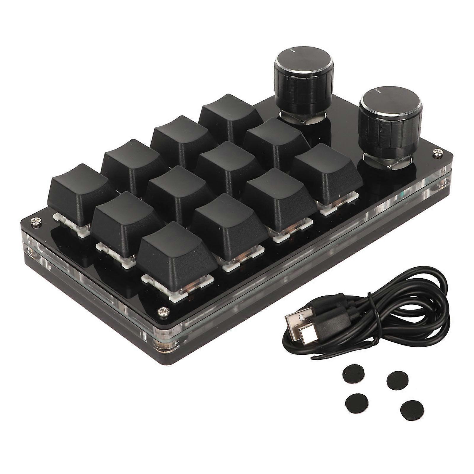 Mini 12 Key Keypad with 2 Knob Blue Switch DIY Programmable Wired Connection Plug and Play One Handed Mechanical Keyboard